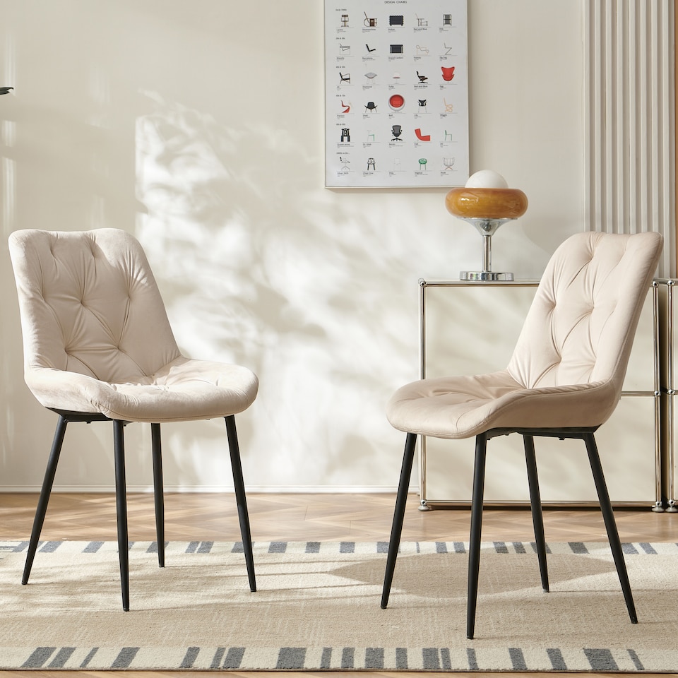 image 1 of SONARA Modern Set of 2 Velvet Dining Chairs with Ergonomic Upholstered Seat | White