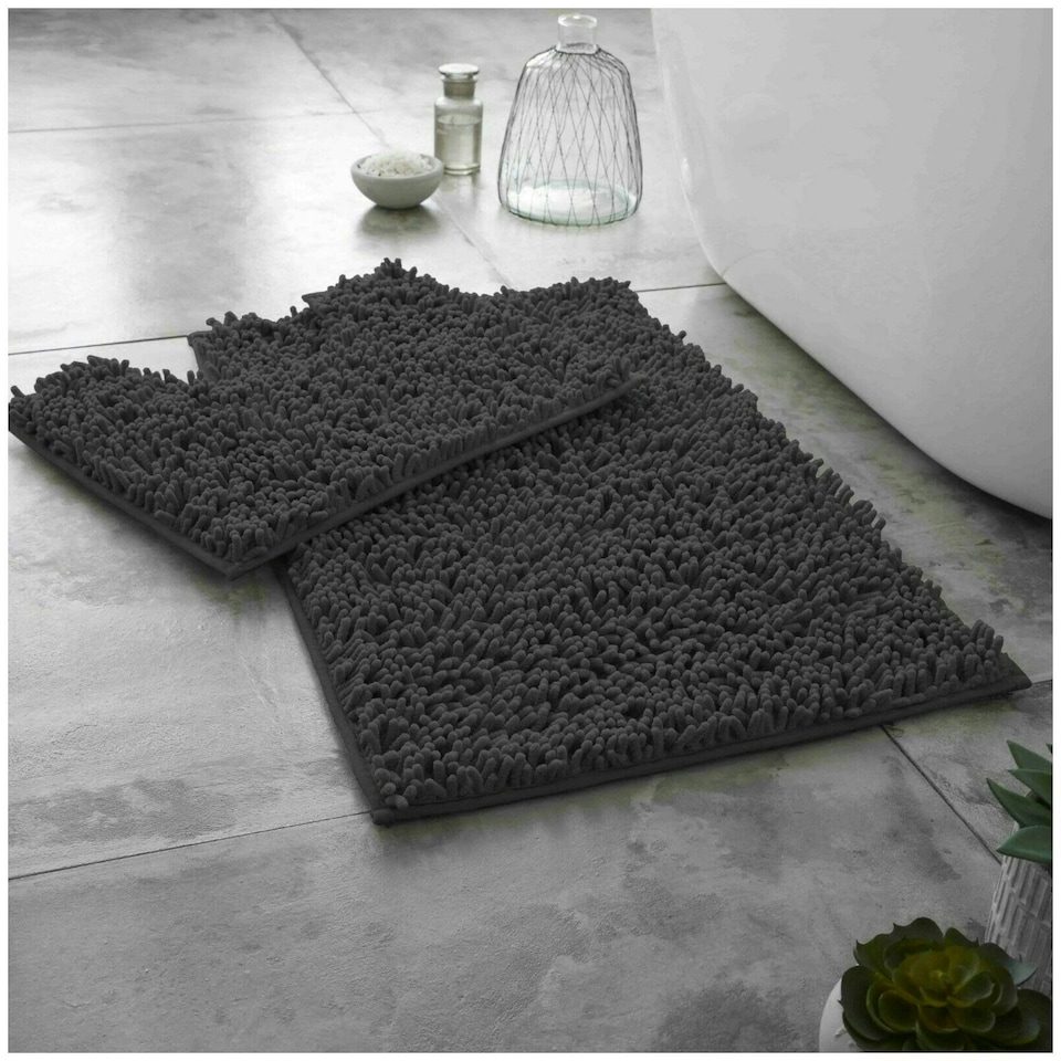 image 1 of VELVETIO Loop Bath Set Anti Slip Water Absorbent Soft Bathroom Rugs Grey | Charcoal