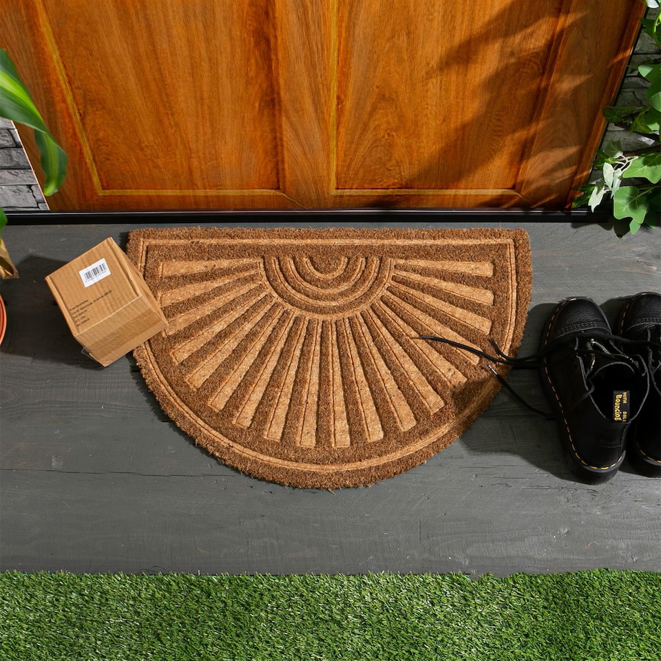 image 1 of Nicola Spring Coir Half Moon Door Mat - 60 x 40cm - Embossed