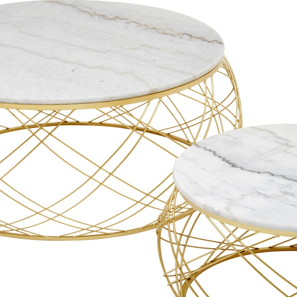 image 1 of Jodie Set Of Two Side Tables With White Marble And Gold Frame Gold