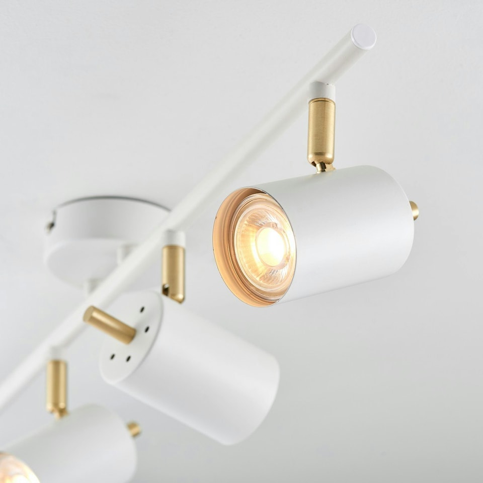 image 1 of Gull 4 Light Spotlight Matt White Paint, Satin Brushed Gold, GU10