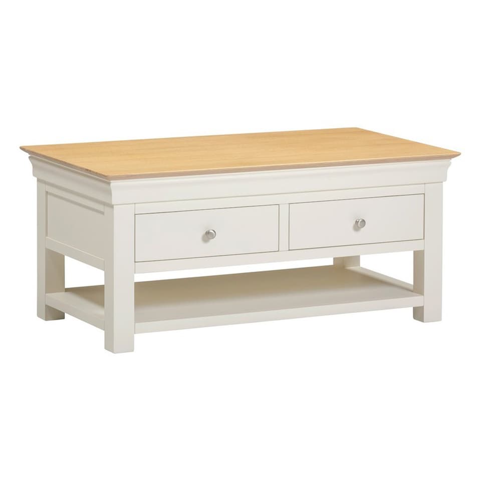 image 1 of Bordeaux Indoor 2 Drawer Coffee Table - L60 x W110 x H50 cm - Ivory - Oak