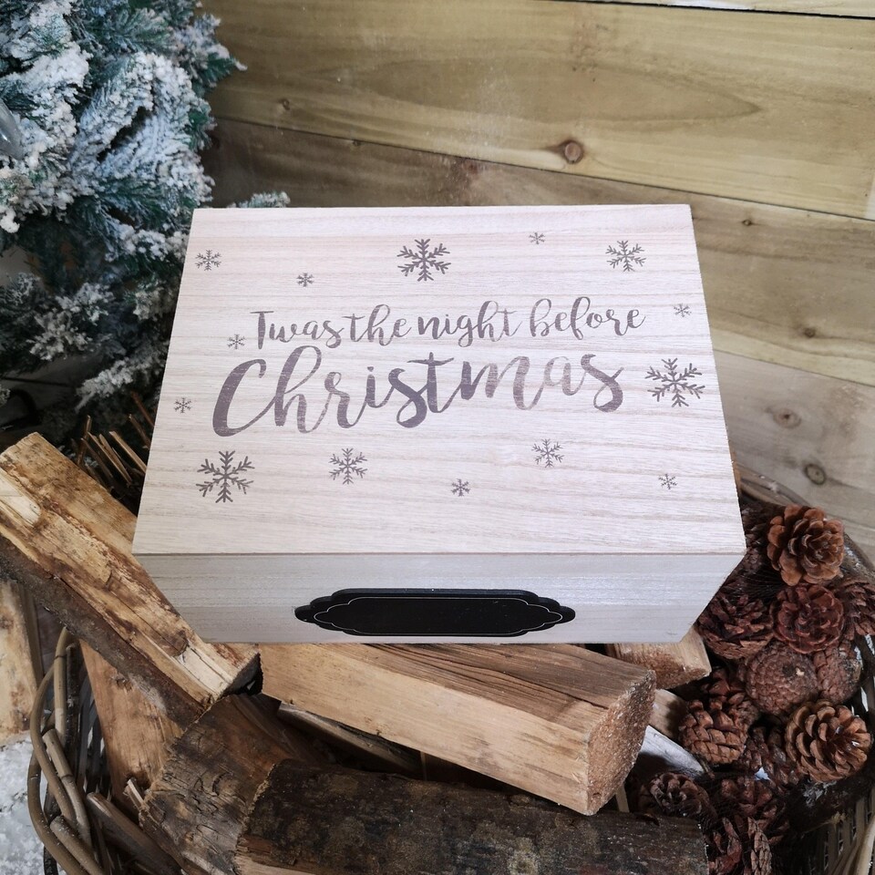 image 1 of 28cm Wooden Christmas Eve Gift Box with Personalisable Name Plate