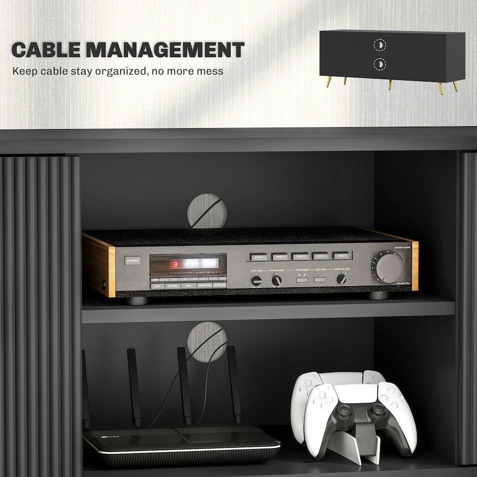 image 1 of HOMCOM Modern TV Stand Cabinet with Storage for Living Room, Black