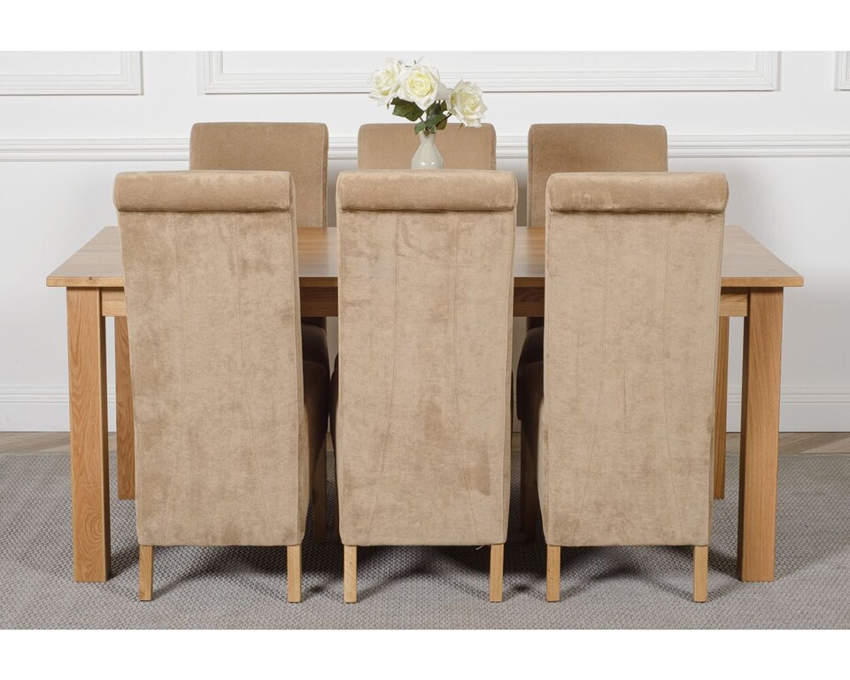 image 1 of Oslo 180 x 90 cm Large Oak Dining Table and 6 Montana Fabric Chairs | Brown | Beige