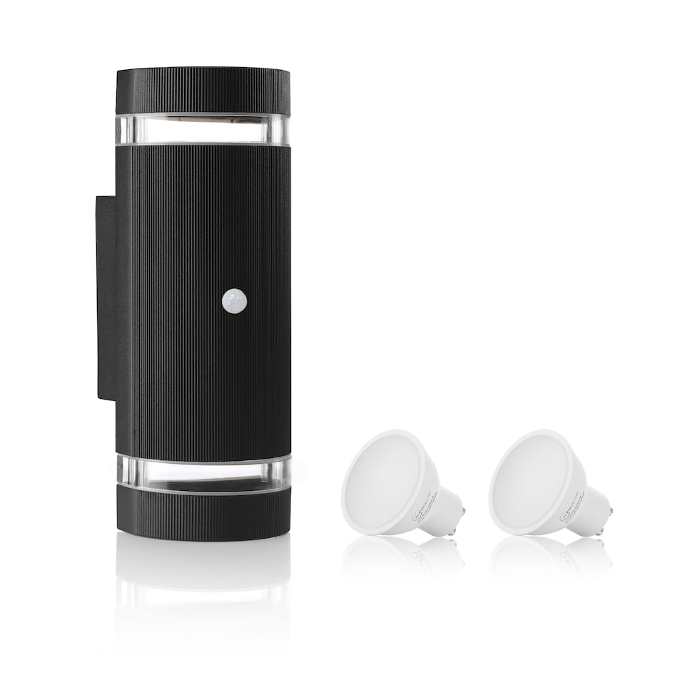 image 1 of Auraglow PIR Motion Sensor Double Up & Down Wall Light - FLORENCE | Grey | Anthracite/Warm White