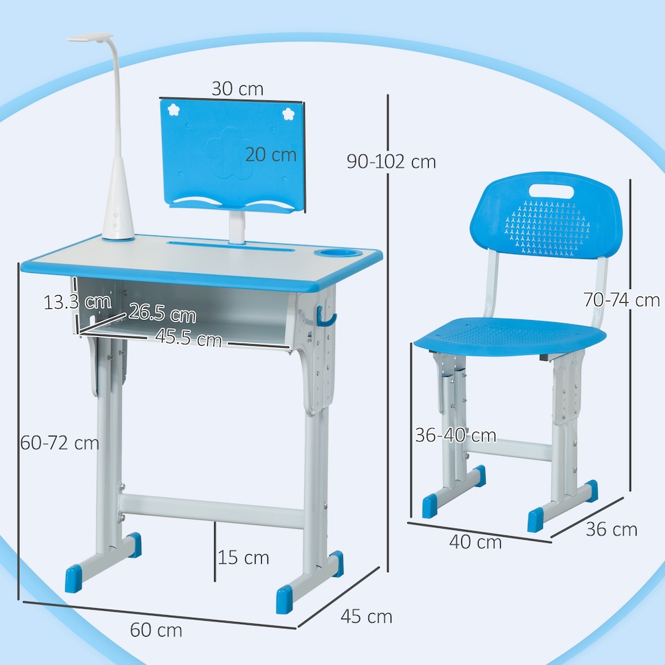 image 1 of HOMCOM Kids Desk and Chair Set with Drawer, Book Stand, Pen Slot