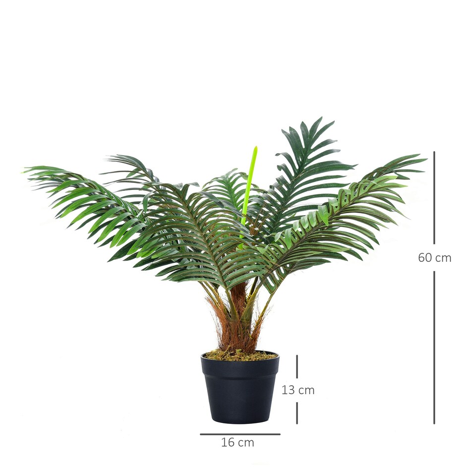 image 1 of Outsunny 60cm/2FT Artificial Palm Tree Fake Plant in Pot Indoor Décor