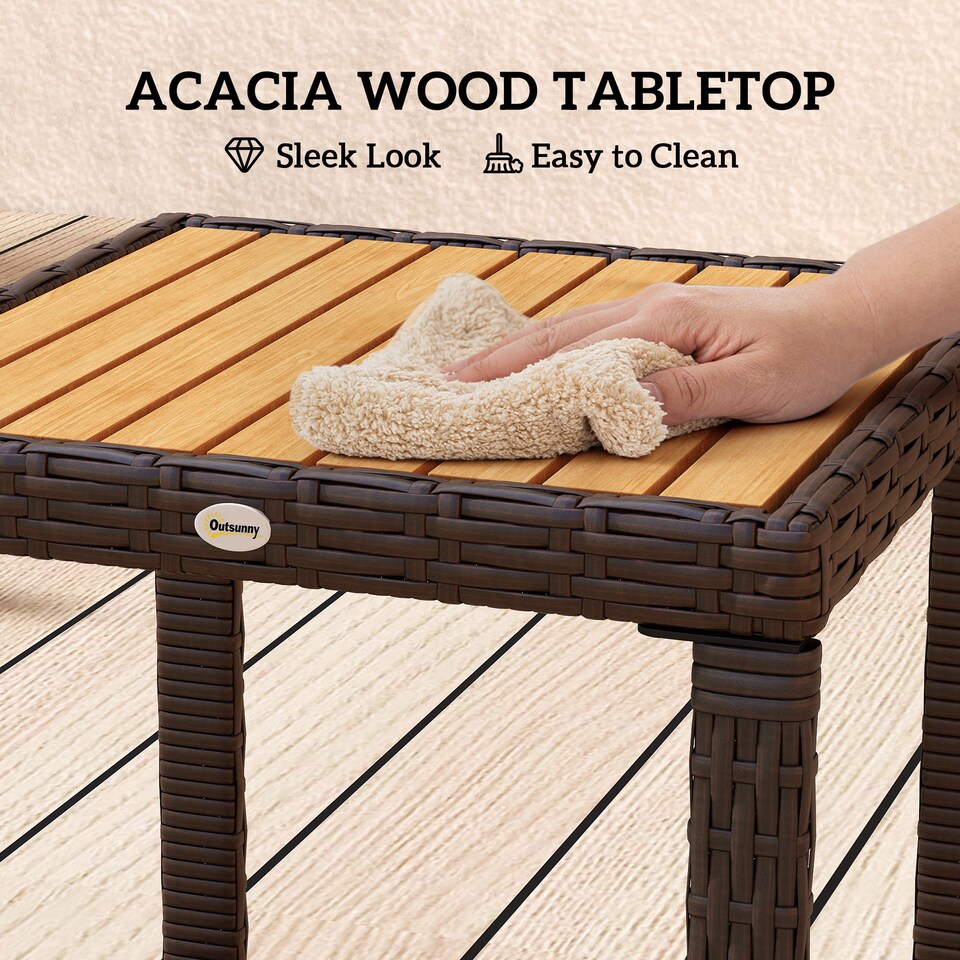 image 1 of Outsunny 3-Piece Rattan Bistro Set, Patio Table and Chairs Set with Removable Cushions, Rattan Conversation Set with Acacia Wood Table & Adjustable Foot Pads for Garden Balcony, White