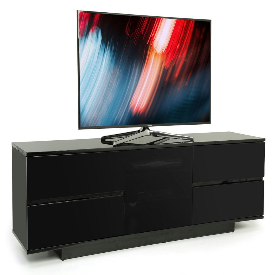 image 1 of Centurion Supports AVITUS ULTRA Remote Friendly BeamThru Gloss Black with 4-Black Drawers 32"-65" Flat Screen TV Cabinet Black
