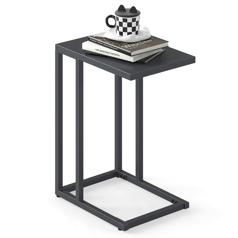 image 1 of COSTWAY C-Shaped Side Table Industrial Metal End Table Grey