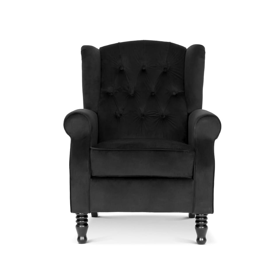 image 1 of Velvet Black Marianna Manual Recliner Wingback Chair