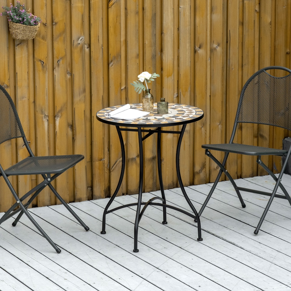 image 1 of Outsunny 60 cm Mosaic Garden Table, Small Round Outdoor Side Table with Ceramic Top, Plant Stand for Patio, Balcony | Grey