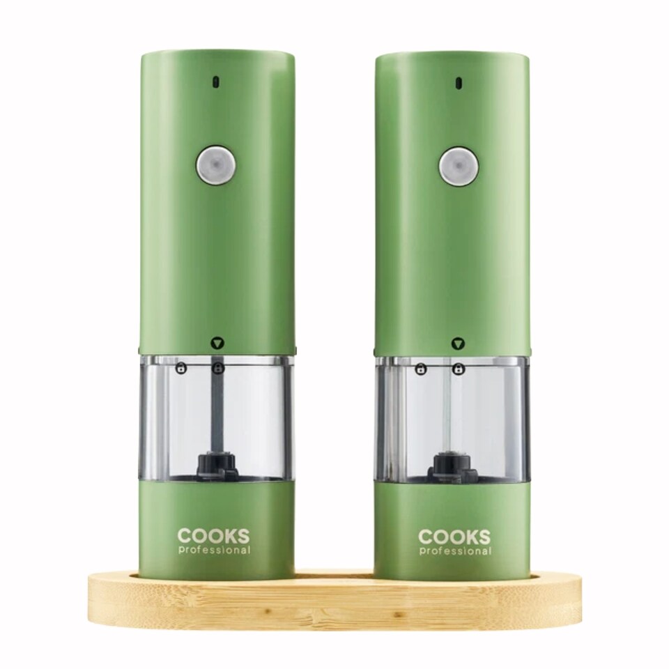 image 1 of Cooks Professional Rechargeable Salt and Pepper Mill Set with Bamboo Base