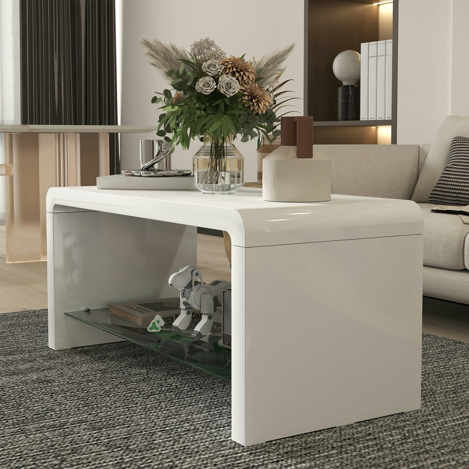 image 1 of HOMCOM High Gloss Storage Coffee Table, Centre Table for Living Room, White White