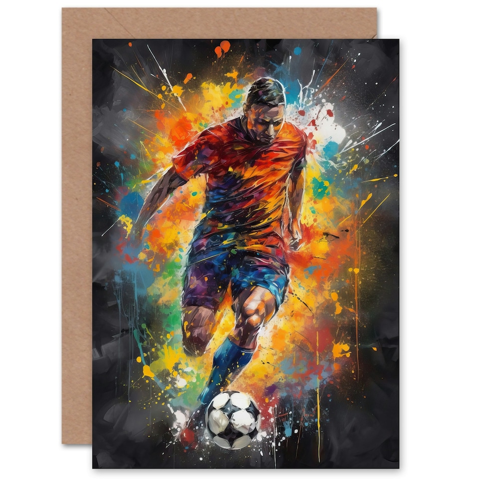 image 1 of Football Striker Colourful Boys Husband Him Son Art Card