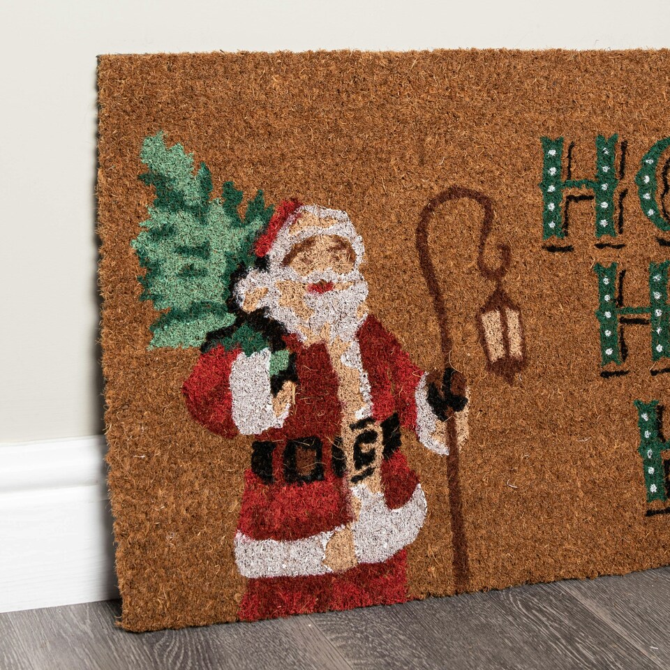 image 1 of 60cm x 40cm Brown Christmas Ho Ho Ho Doormat with Santa
