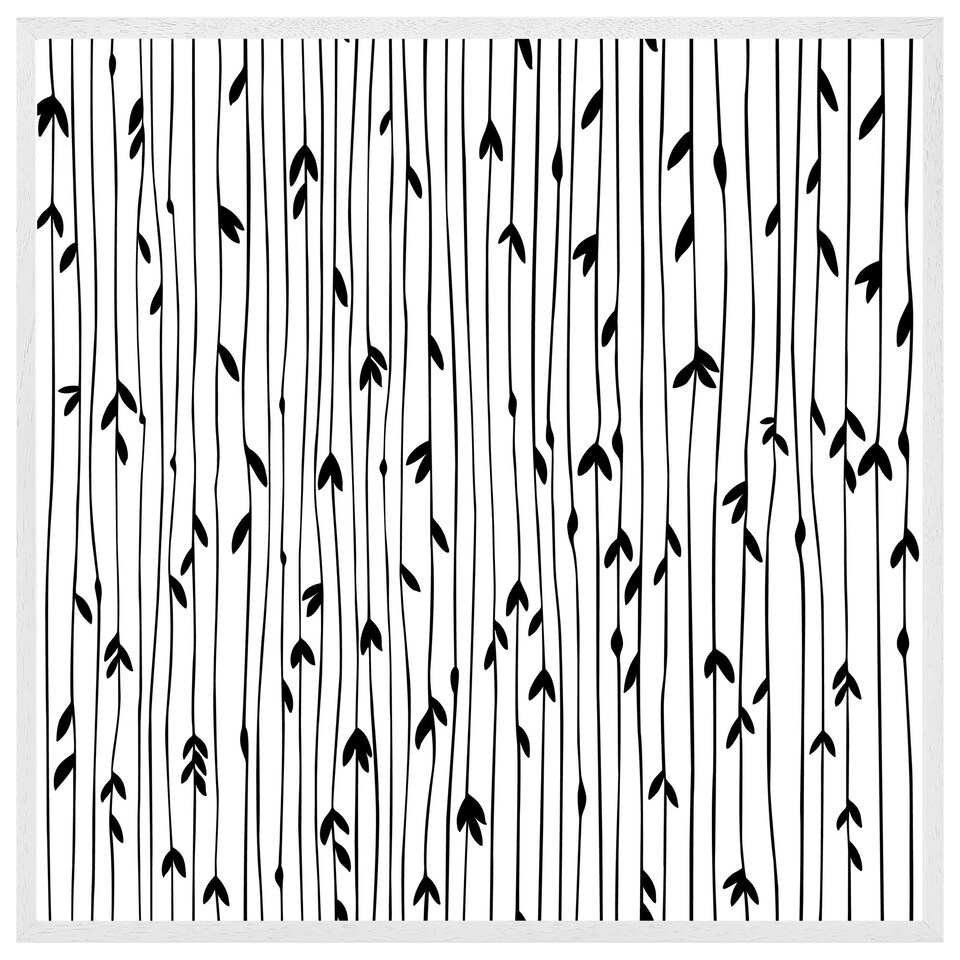 image 1 of Sketchy leaves scattered on hand drawn lines on white background (Picture Frame) White | S