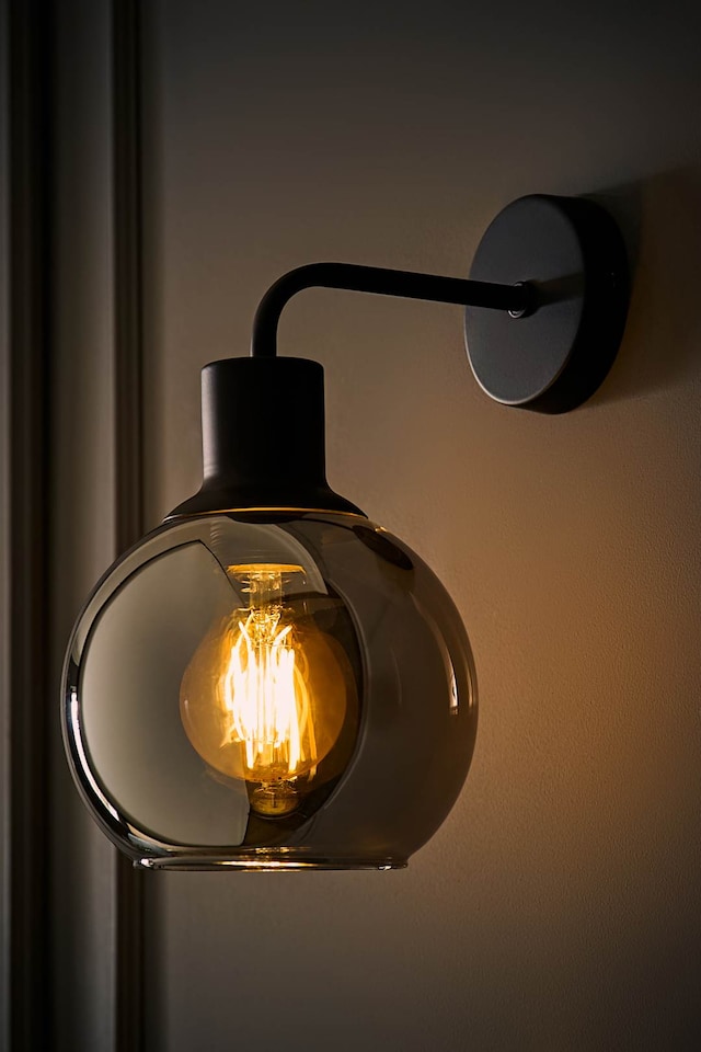 image 1 of ValueLights Bellamy Black Wired Wall Light Smoked Shade & Bulb | Black | Smoked