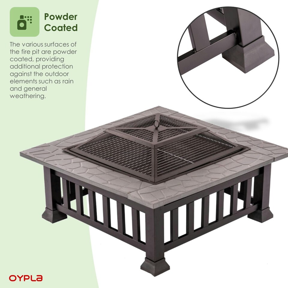 image 1 of Oypla Firepit Table Brazier Outdoor Garden Patio Heater BBQ Barbecue Grill with Cover