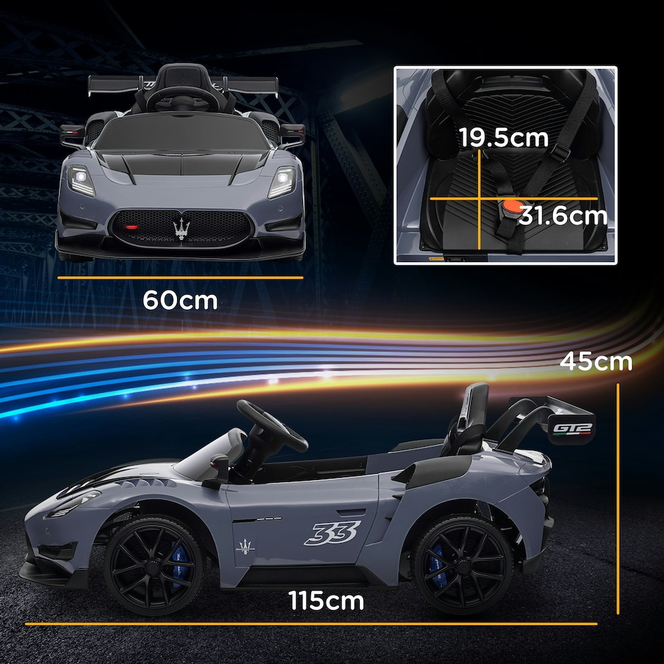 image 1 of AIYAPLAY Maserati GT2 Licensed 12V Electric Ride on Car w/ Remote, Grey