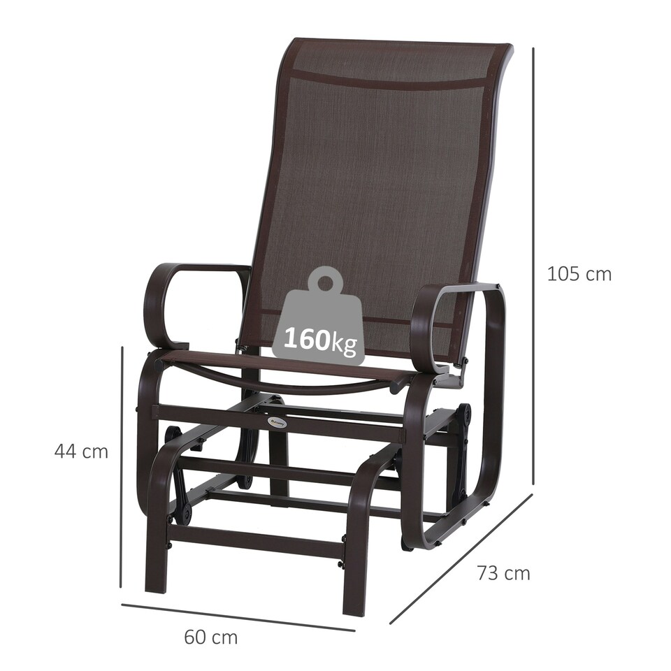 image 1 of Outsunny Outdoor Gliding Rocking Chair w/ Metal Frame for Patio, Garden, Brown
