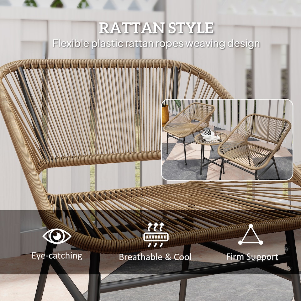 image 1 of Outsunny Rattan Bistro Set, Small Balcony Furniture with Cushion, Light Grey