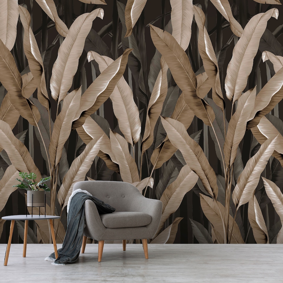 image 1 of Superfresco Easy Banana Leaf Black Print To Order Fixed Size Mural | Black | Black