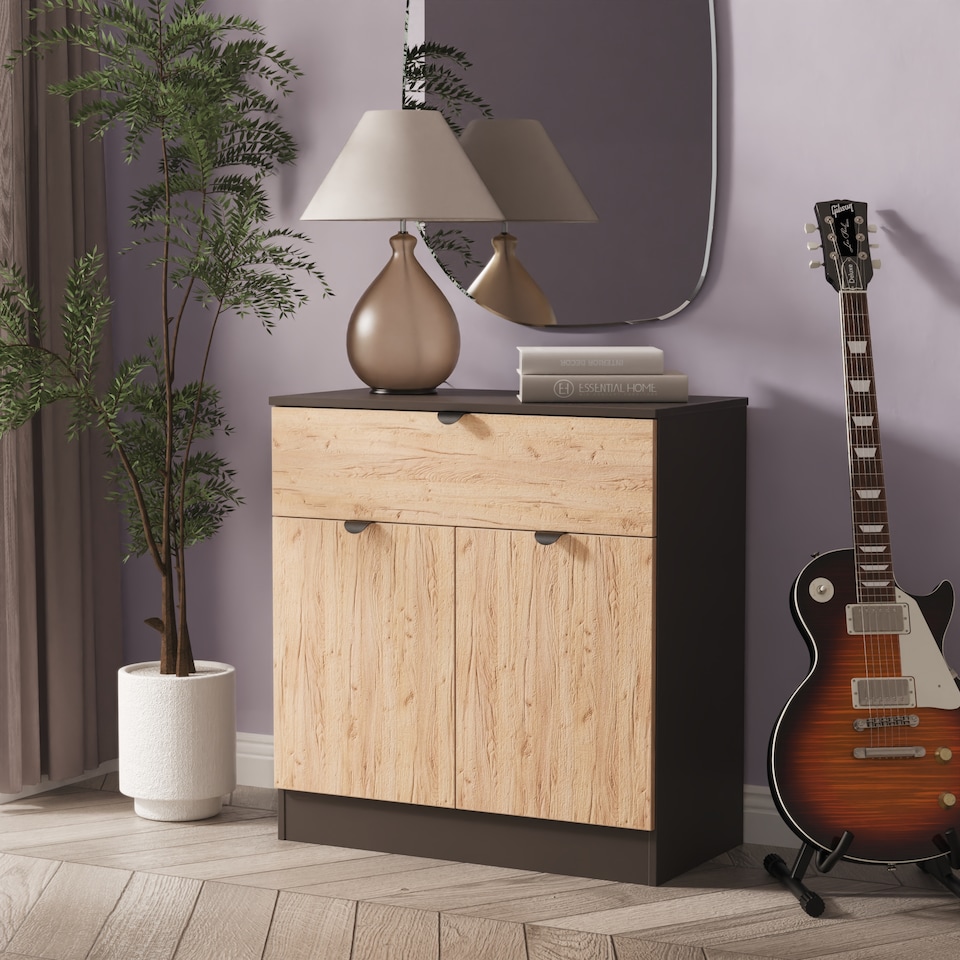 image 1 of Norway 1 Drawer 2 Door Sideboard in Gold Craft & Graphite (Ready Assembled) | Grey | Gold Craft & Graphite