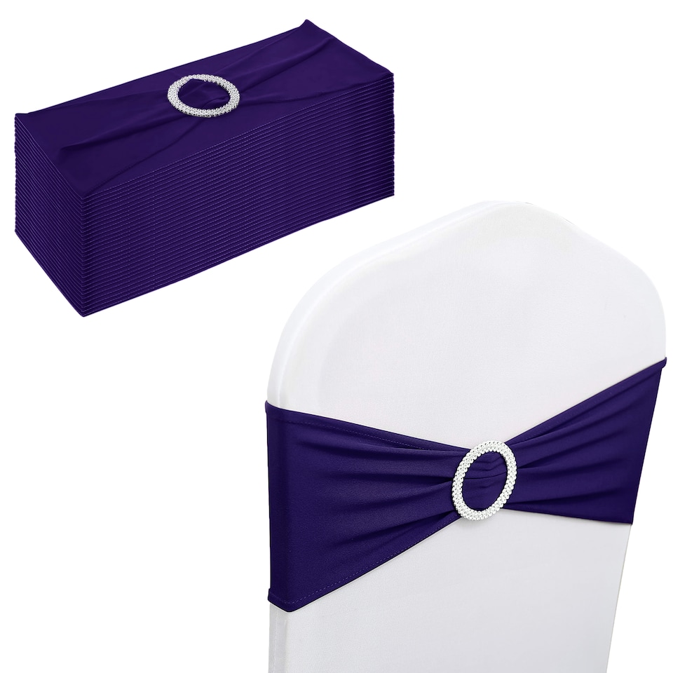 image 1 of 13"x5" Spandex Chair Bands with Slider Buckle, Elastic Chair Sash - 10pcs