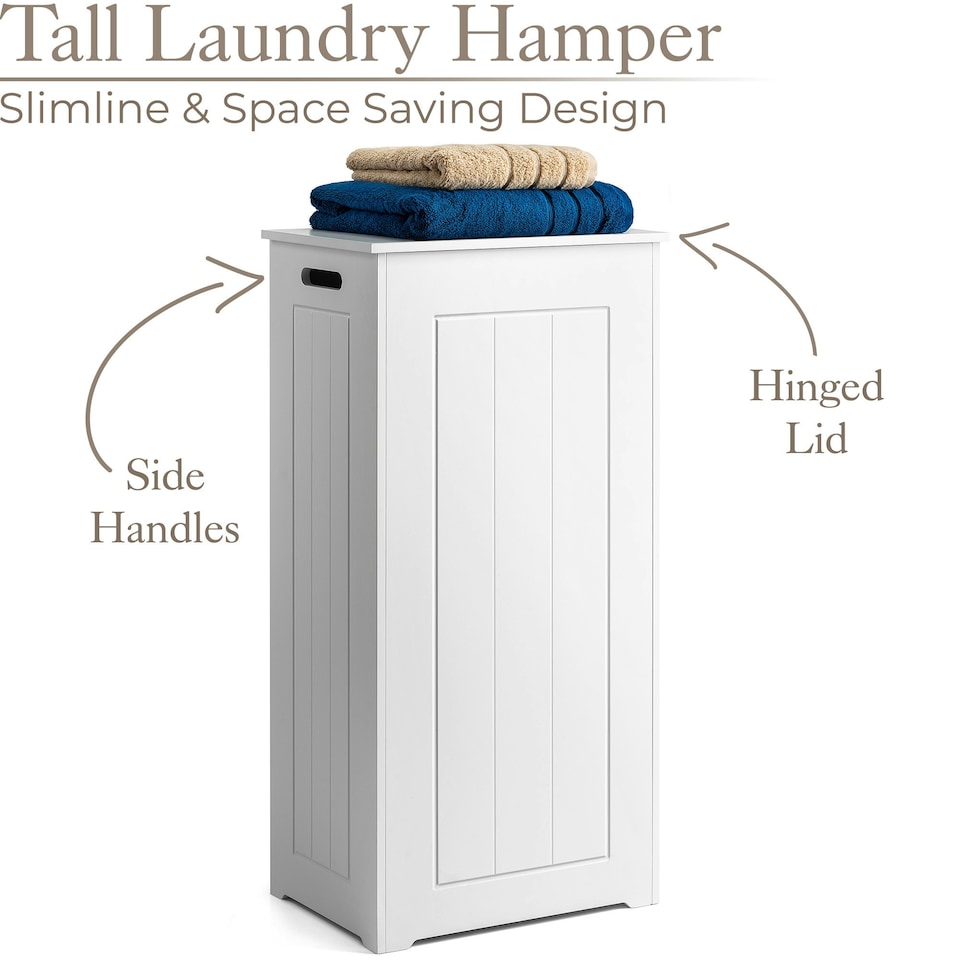 image 1 of Christow White Laundry Box Wooden Bathroom Storage Basket Linen Clothes Cabinet