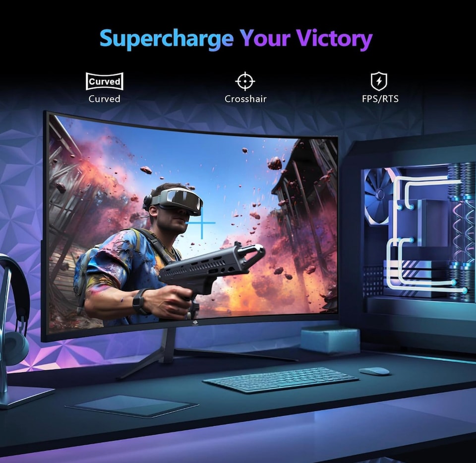 image 1 of Z-Edge 27 Inch QHD Curved Gaming Monitor 165Hz 144Hz 1440P VA 1500R HDMI DP | PC Monitor 2K 2560x1440 16:9 1ms MPRT, 130% sRGB, 300cd/m² Brightness, FreeSync, Crosshair, VESA Mountable, Black