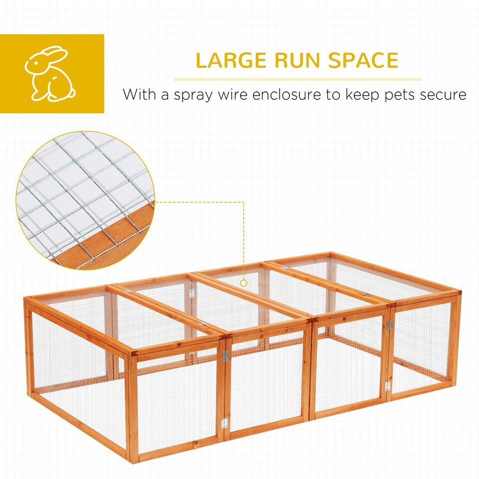 image 1 of PawHut Rabbit Hutch Cage, Wooden Outdoor Run with Openable Roof, Natural