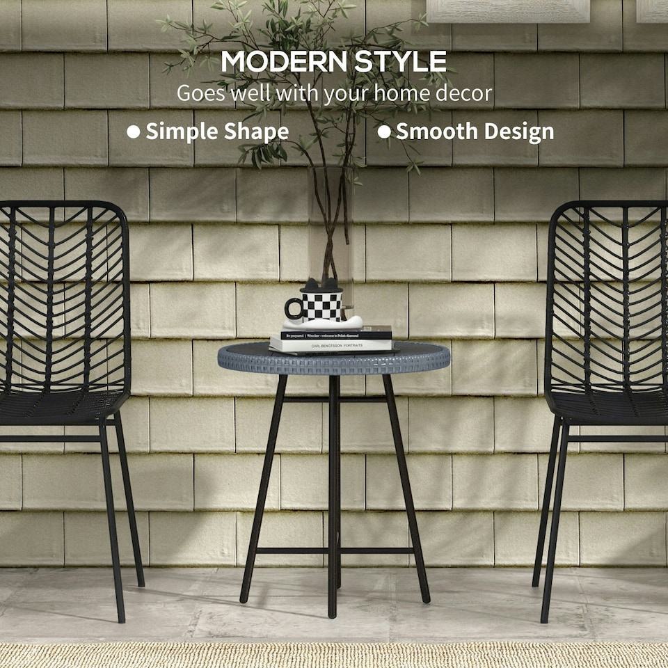 image 1 of Outsunny PE Rattan Side Table for Indoor, Outdoor, Balcony, Patio