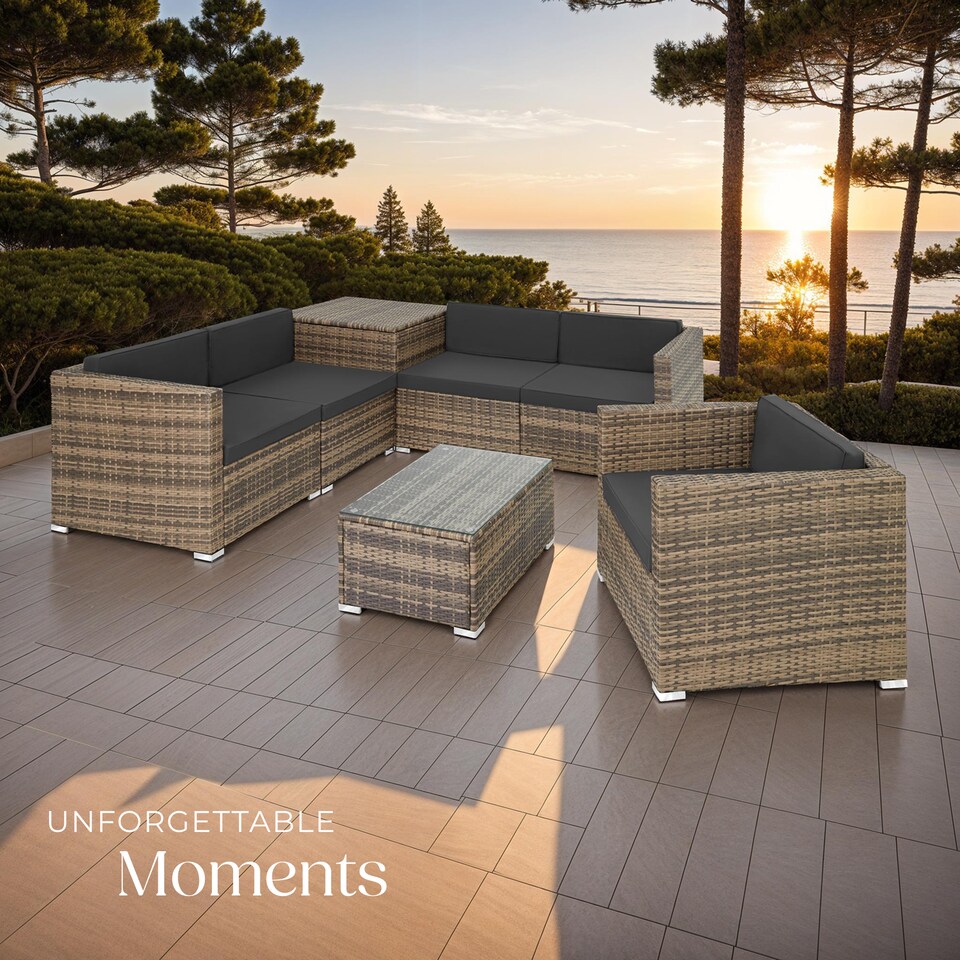 image 1 of Garden Furniture Set Pisa - modular sofa, armchair, coffee table, cushion storage box | Brown | nature | 67 x 75 x 64,50 cm | 1