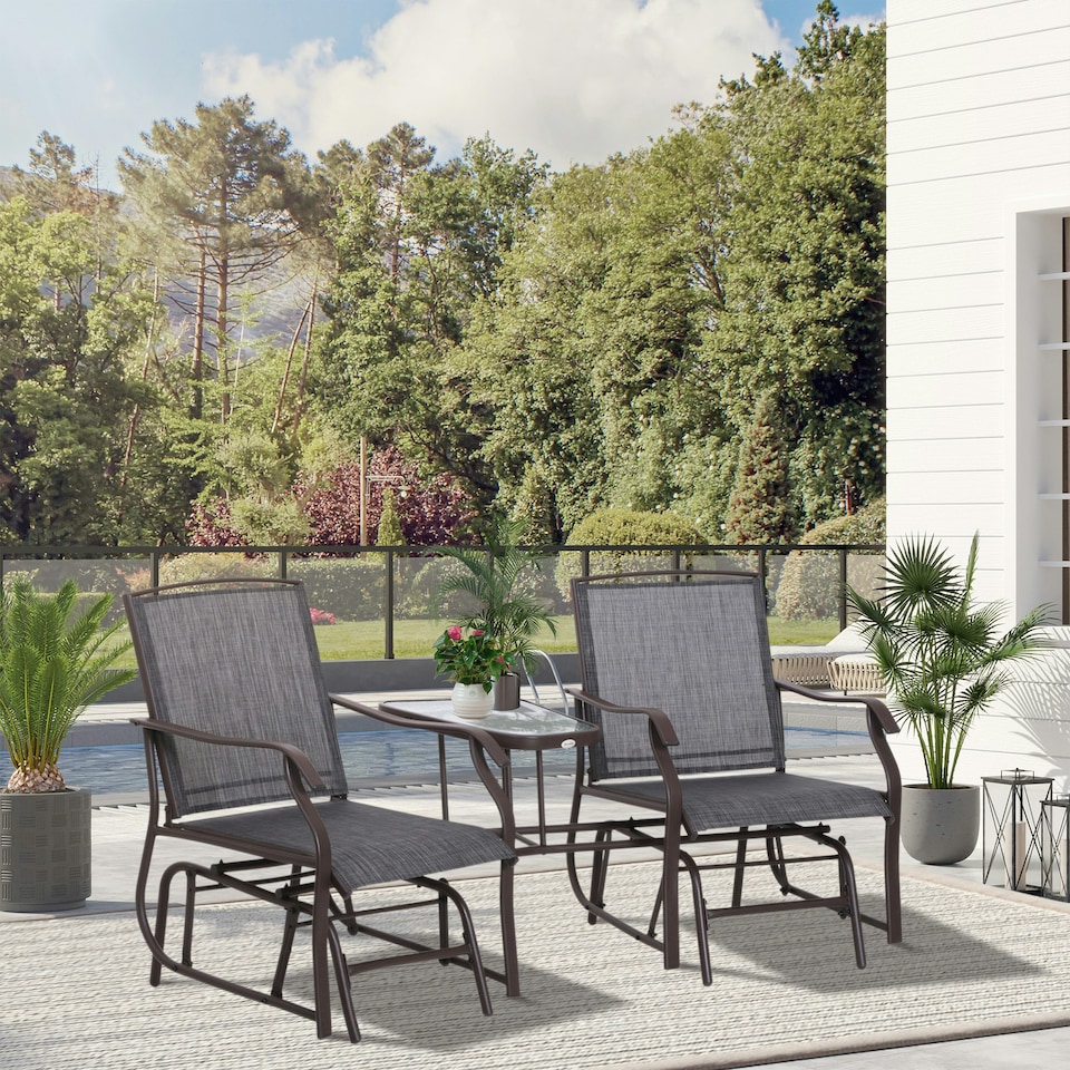 image 1 of Outsunny Double Glider Companion Rocking Garden Chairs Loveseat Grey and Brown