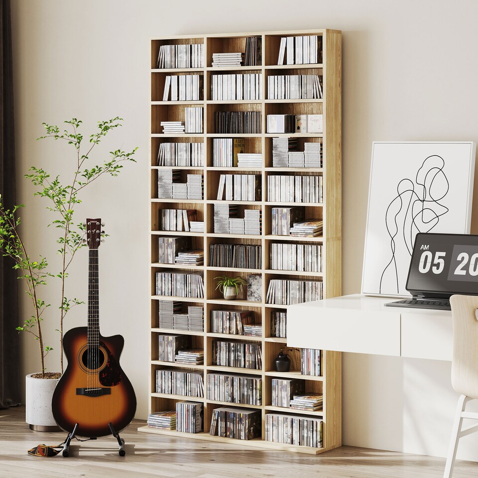 image 1 of HOMCOM DVD CD Media Storage Rack, Video Display Unit, Storage Unit Oak Tone