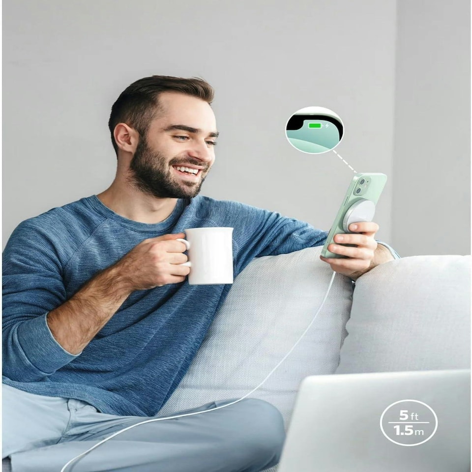 image 1 of Anker PowerWave Select Plus 7.5W Magnetic Wireless Charger - White A2566G41 USB-C