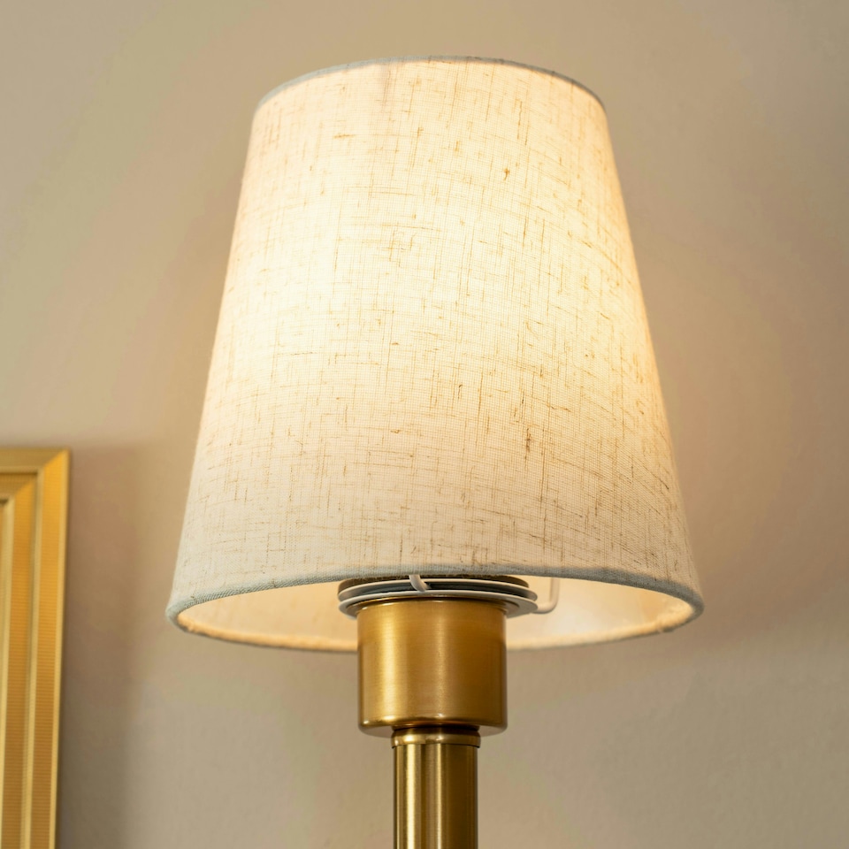 image 1 of ValueLights Kincaid Plated Gold Wall Light with Cream Shade and E27 Globe LED 3.5W White Mix 6000K Bulb