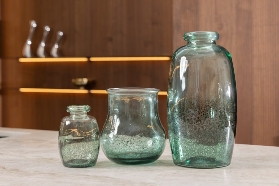 image 1 of Verano Spanish Ceramics Recycled Glass Rimma Teardrop Vase - 35cm | Clear | 1
