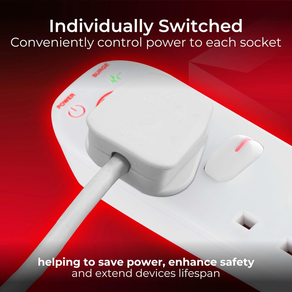image 1 of Masterplug 4 Socket Surge Protected Extension Lead With Individual Switches