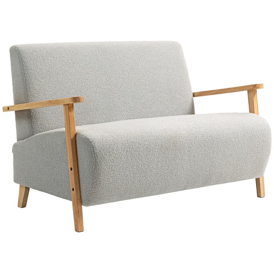 image 1 of HOMCOM 2 Seater Sofa, Small Sherpa Fabric Couch Settee, Nordic Upholstered Loveseat with Wood Legs and Armrests, Thick Seat for Living Room, Bedroom, Office, Light Grey | Grey