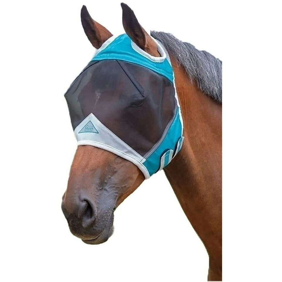 image 1 of Shires Fine Mesh Ear Holes Horse Fly Mask - Teal - Small Pony