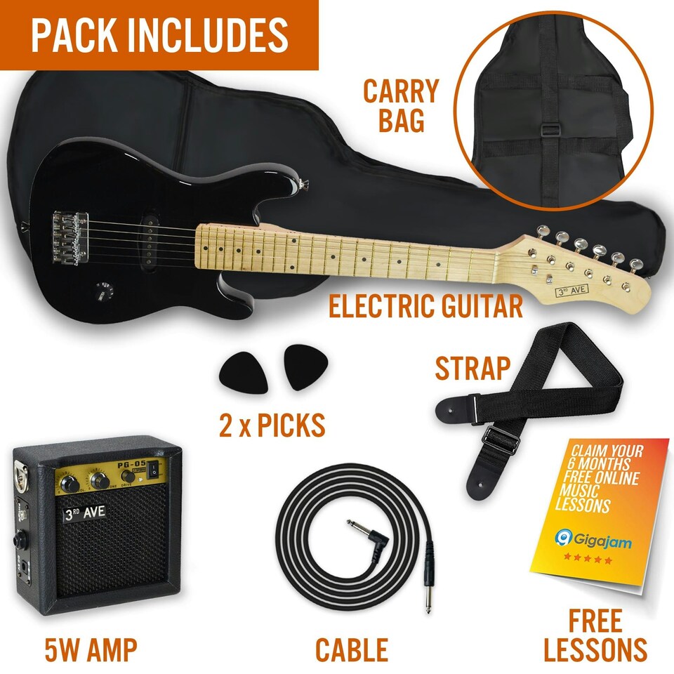 image 1 of 3rd Avenue Junior Electric Guitar Pack with Mini Amp Black