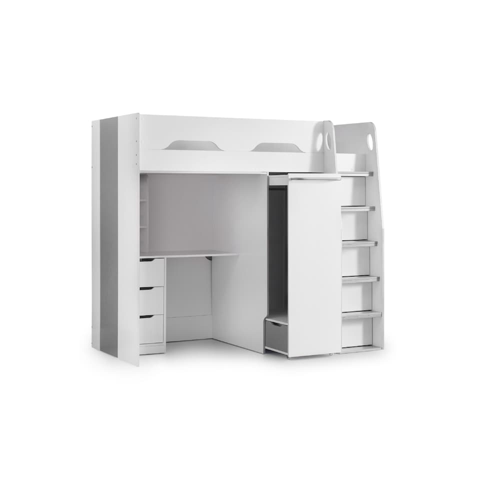 image 1 of Pegasus 90cm Single White and Silver Highsleeper Loft Bed with Desk