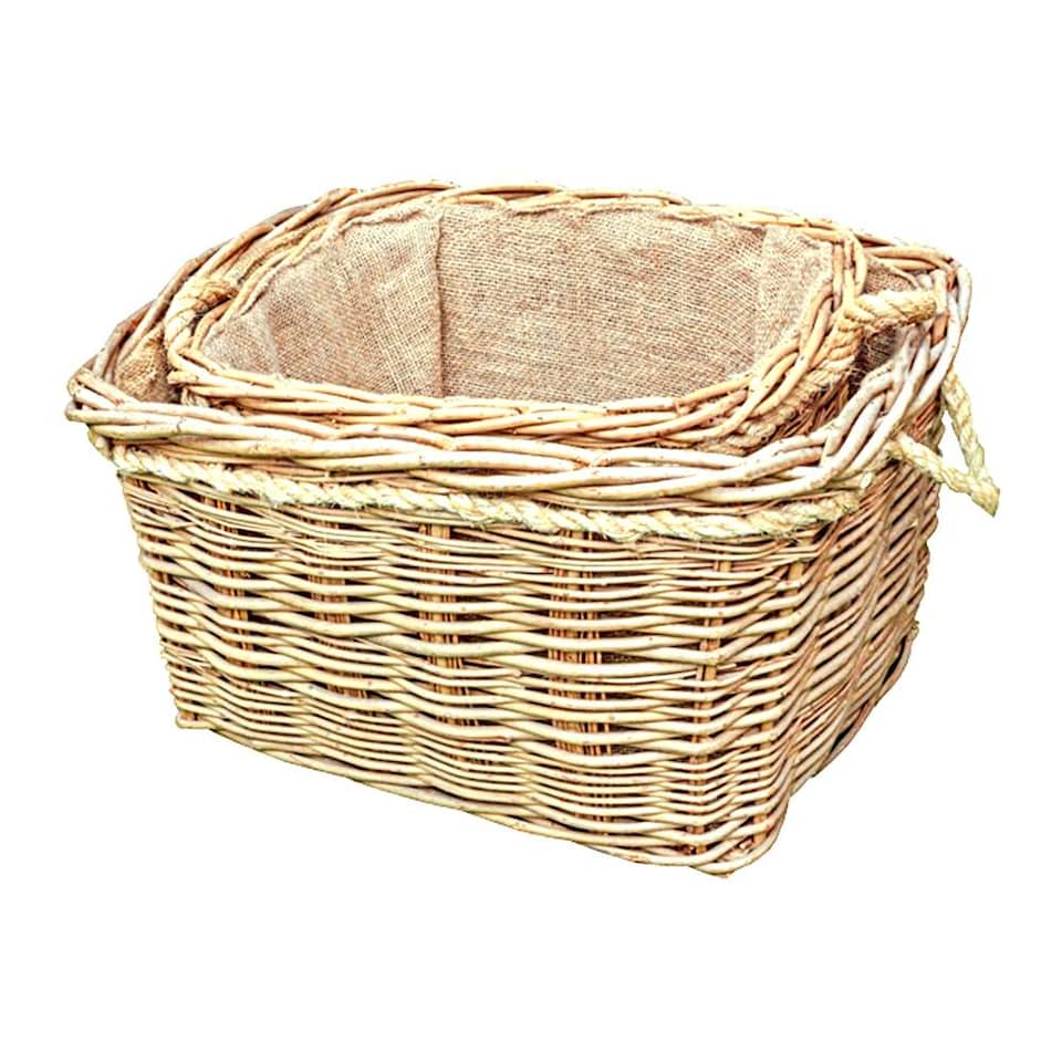 Set of 2 Deep Mill Hessian Lined Log Baskets