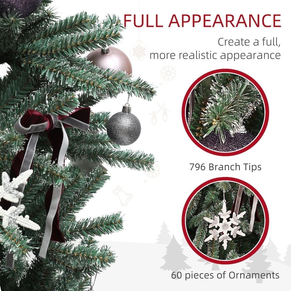 image 1 of HOMCOM 6ft Artificial Prelit Christmas Tree w/ LED Lights, Purple Ornaments