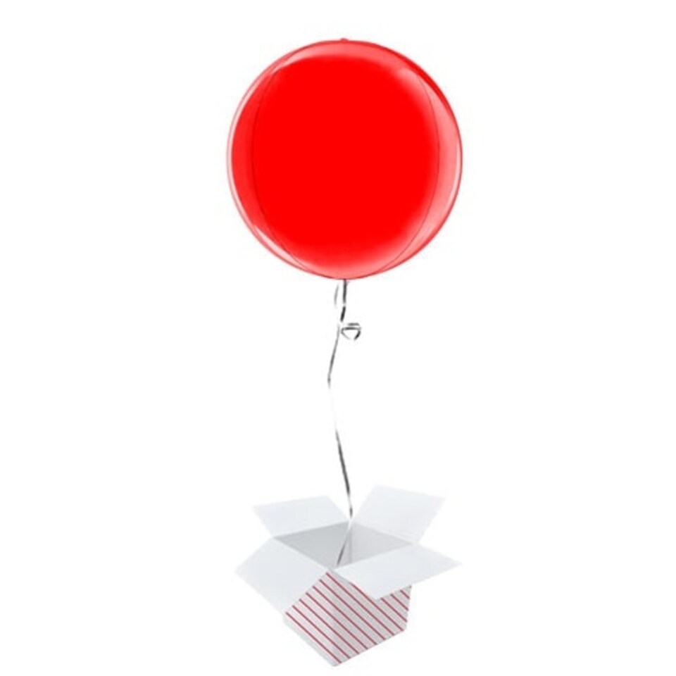 Red 4D Globe Foil Helium Balloon - Inflated Balloon in a Box