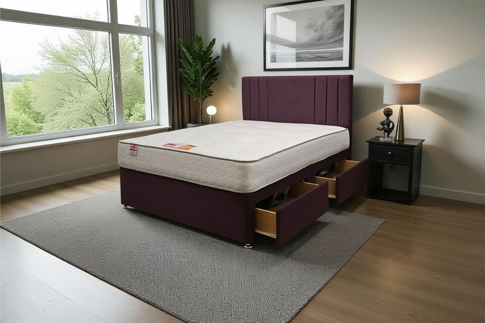 image 1 of Sarah Plush Bed Set With Mattress, 2 Drawers Same Side & 24"Headboard
