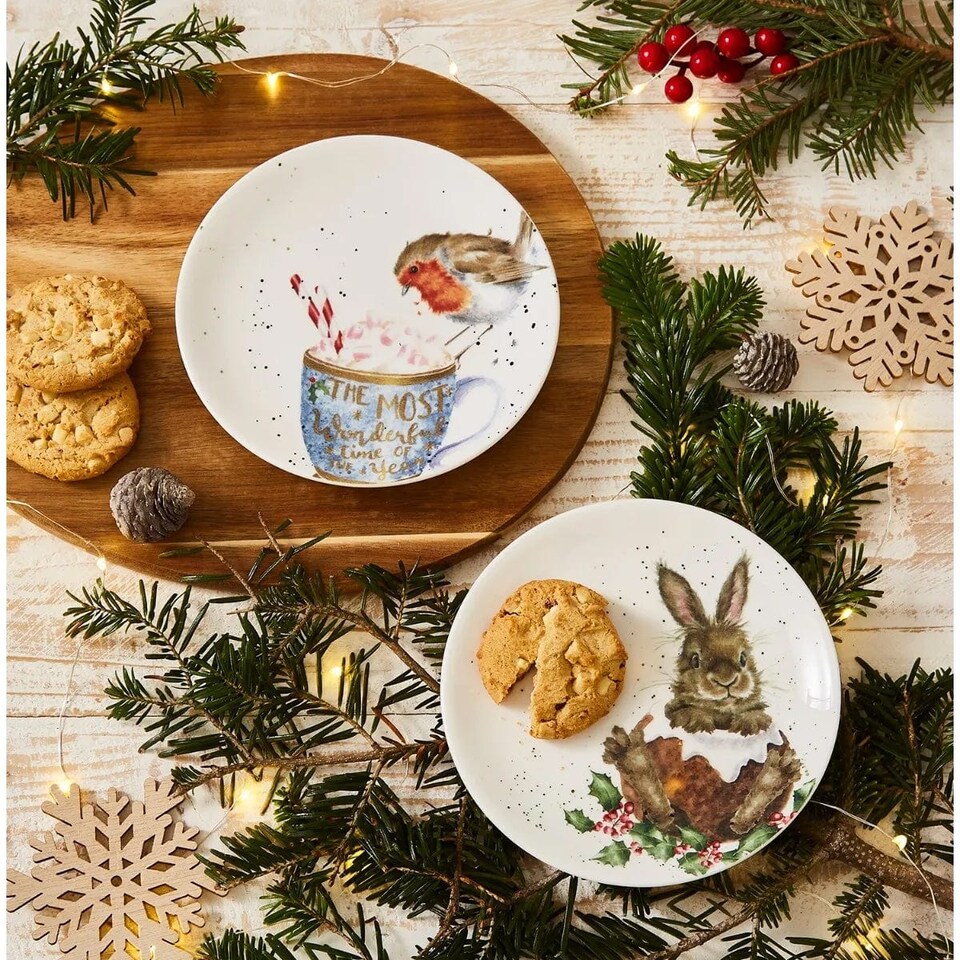 image 1 of Wrendale Designs Set of 2 Fine Bone China Christmas Cake Plates